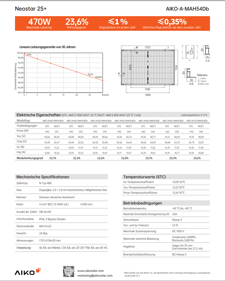 Aiko Solar 455W Glas-Glas AIKO-A-MAH54Db Neostar 2S+ (36 Stk.) - Solar-Handel.de